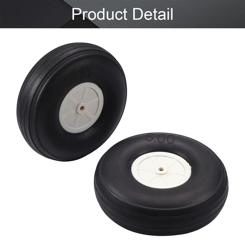 Fielect 5 inch RC Model Airplane Super Light Sponge Tire Tail Wheel Tire and Wheel Sets for RC Car Airplane PU Sponge Tire with Plastic Hub 2 Pcs - Image 4